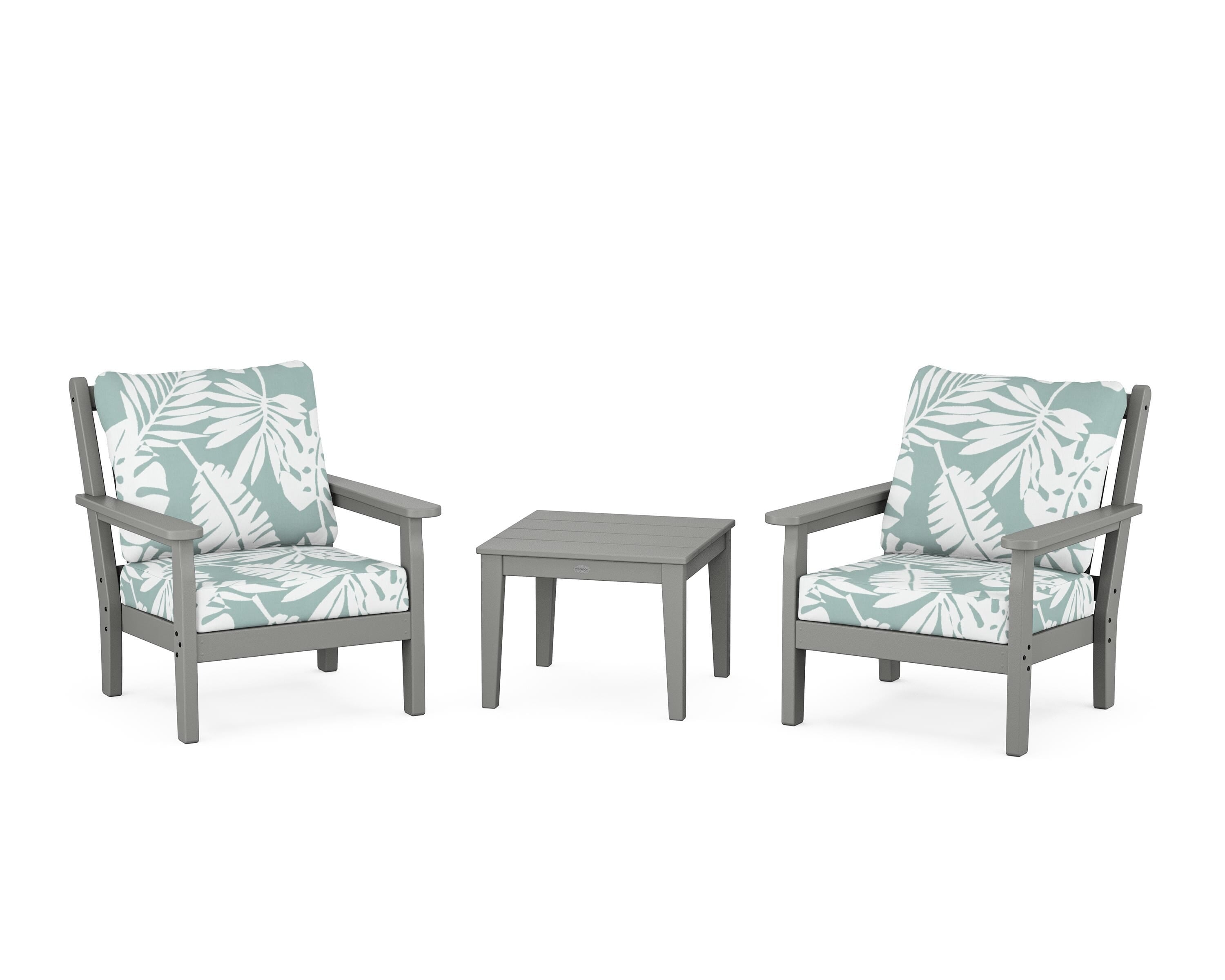 POLYWOOD® Chippendale 3-Piece Deep Seating Set in Slate Grey / Leaf Glacier Spa