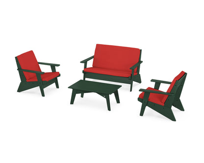 POLYWOOD® Riviera Modern Lounge 4-Piece Set in Green / Crimson Linen