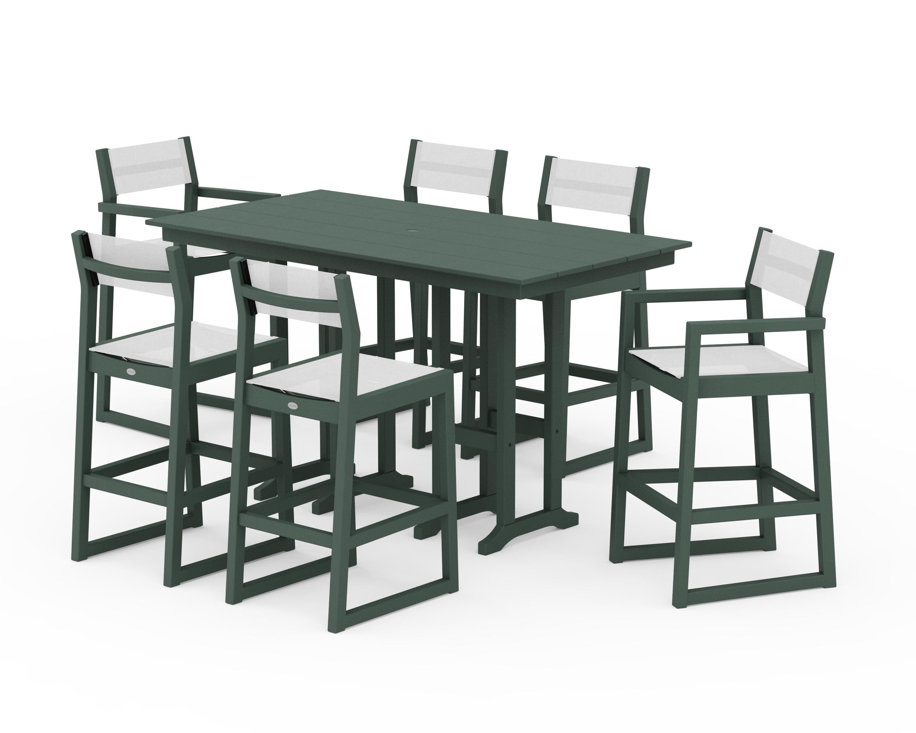 POLYWOOD® EDGE Sling 7-Piece Farmhouse Bar Set in Green / White Sling