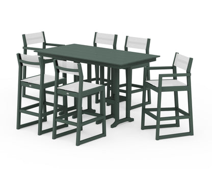 POLYWOOD® EDGE Sling 7-Piece Farmhouse Bar Set in Green / White Sling