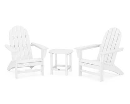 POLYWOOD® Vineyard 3-Piece Adirondack Set with South Beach 18" Side Table in White