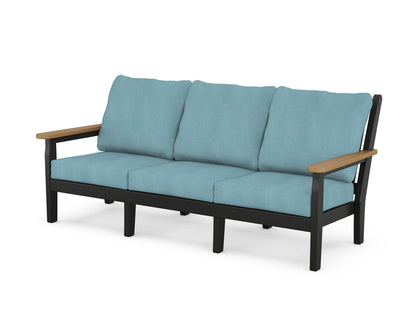 POLYWOOD® Chippendale Deep Seating Sofa in Black / Natural / Lattice Sky Blue
