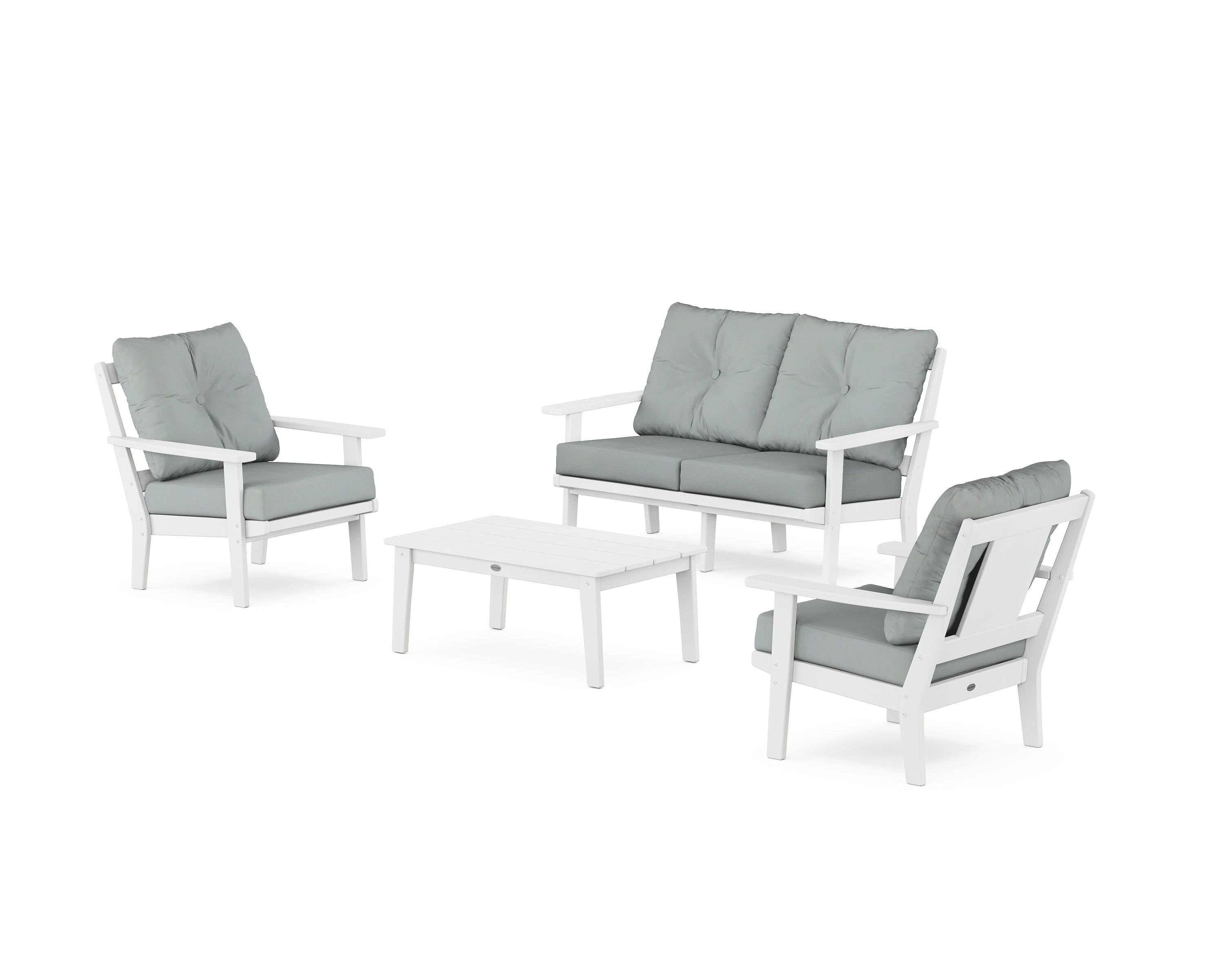 POLYWOOD® Prairie 4-Piece Deep Seating Set with Loveseat in White / Spa