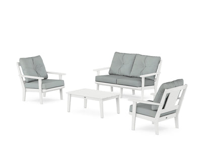 POLYWOOD® Prairie 4-Piece Deep Seating Set with Loveseat in White / Spa