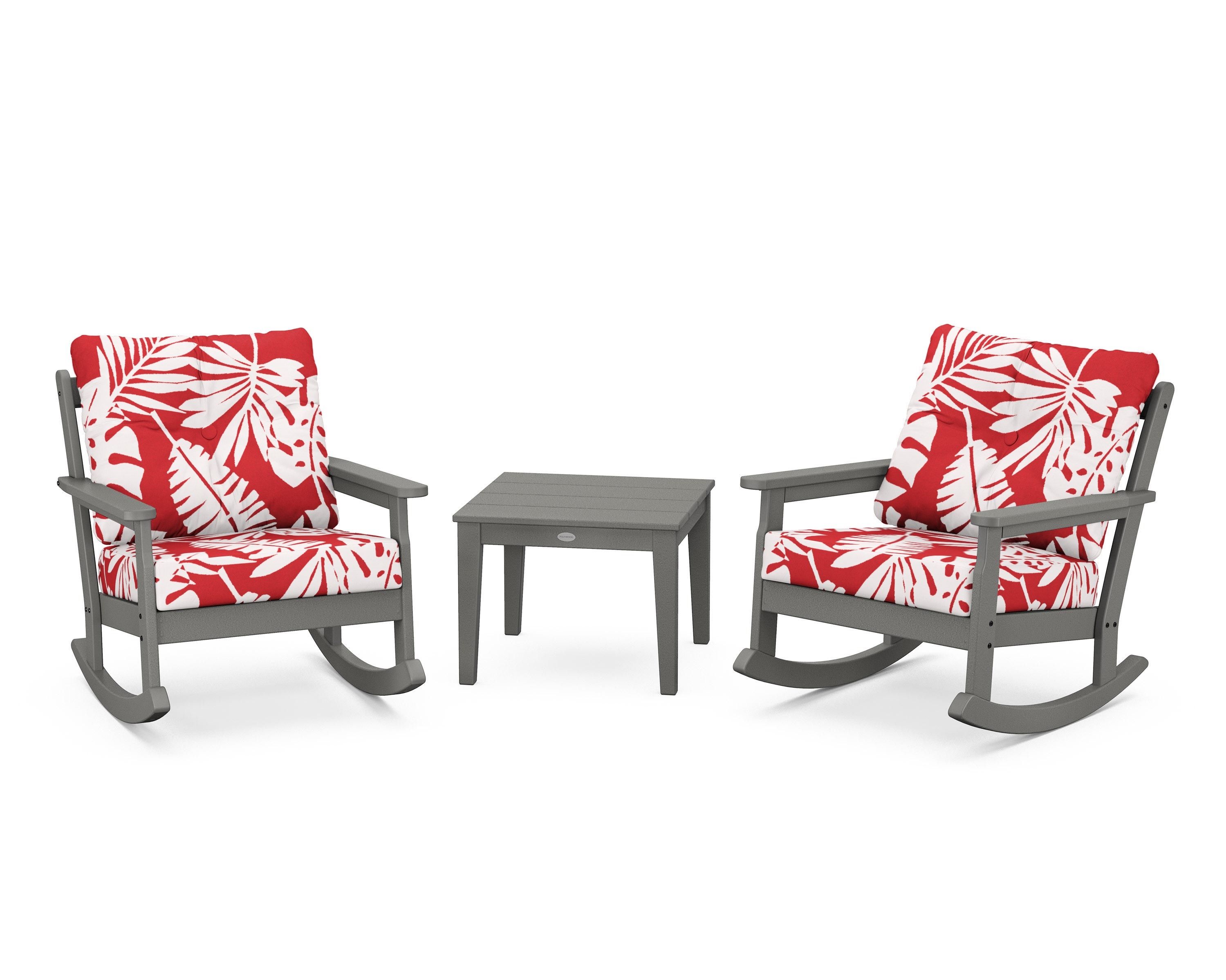 POLYWOOD® Vineyard 3-Piece Deep Seating Rocker Set in Slate Grey / Leaf Crimson