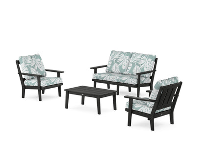 POLYWOOD® Oxford 4-Piece Deep Seating Set with Loveseat in Black / Leaf Glacier Spa