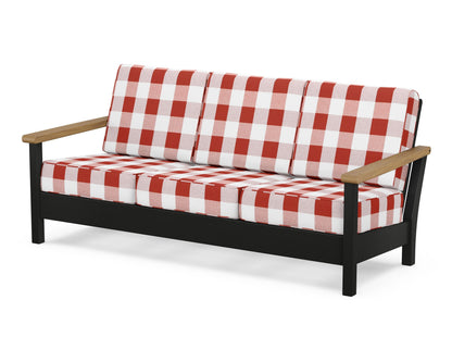 POLYWOOD® Harbour Deep Seating Sofa in Black / Natural / Buffalo Plaid Crimson