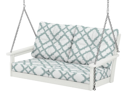 POLYWOOD® Vineyard Deep Seating Swing in Vintage White / Trellis Glacier Spa