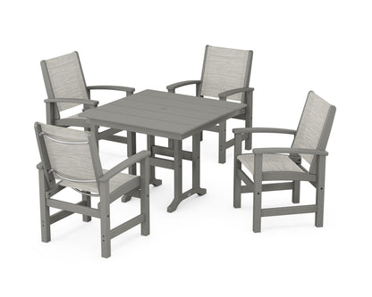 POLYWOOD® Coastal 5-Piece Farmhouse Dining Set in Slate Grey / Birch Sling