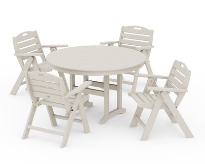 POLYWOOD® Nautical Folding Lowback Chair 5-Piece Round Farmhouse Dining Set in Sand