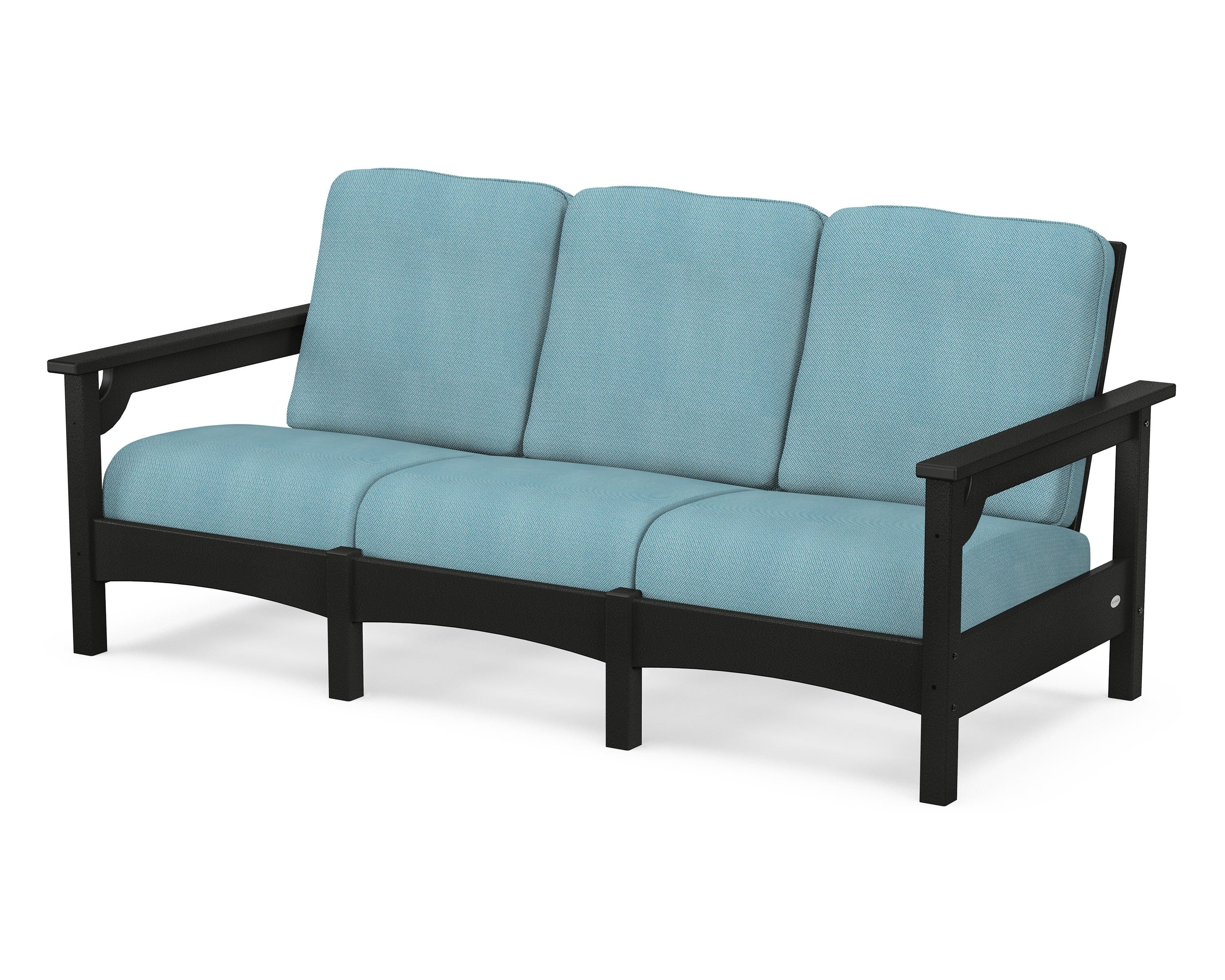 POLYWOOD® Club Sofa in Black / Lattice Sky Blue