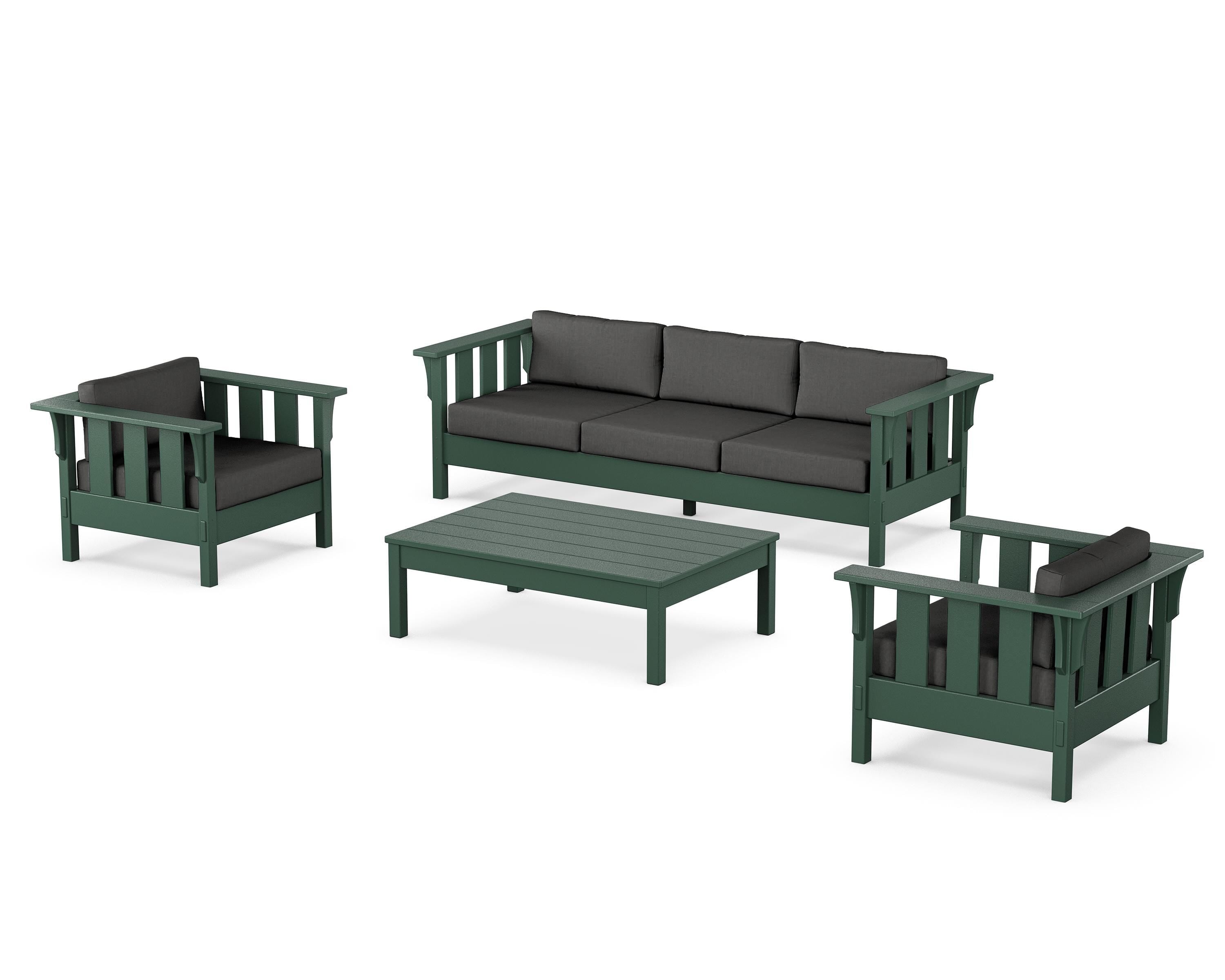 Martha Stewart by POLYWOOD® Acadia 4-Piece Deep Seating Set with Sofa in Green / Spectrum Carbon