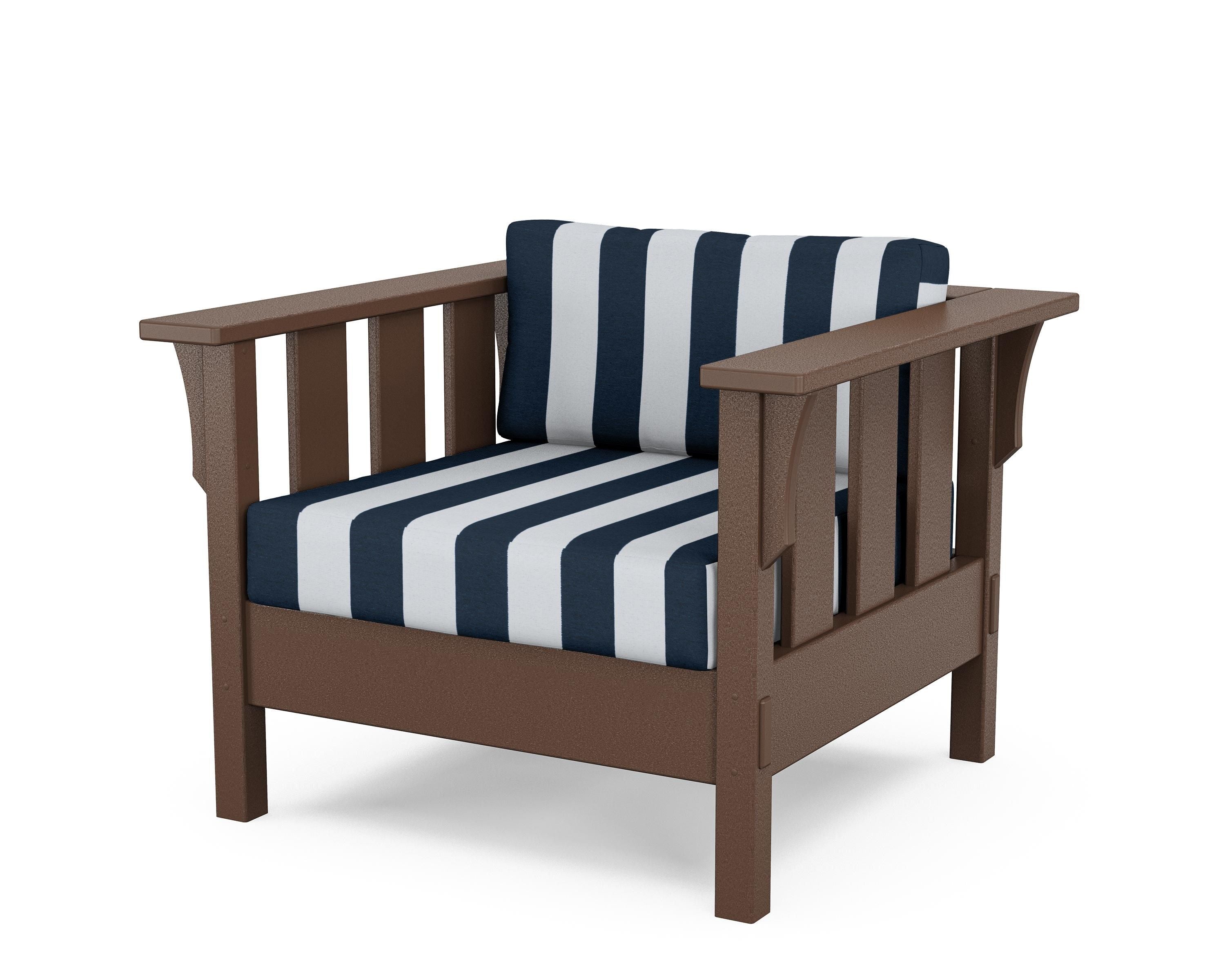 Martha Stewart by POLYWOOD® Acadia Deep Seating Chair in Mahogany / Cabana Stripe Marine Indigo