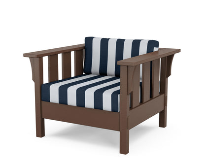 Martha Stewart by POLYWOOD® Acadia Deep Seating Chair in Mahogany / Cabana Stripe Marine Indigo
