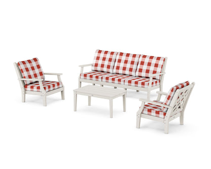 Country Living Wovendale 4-Piece Deep Seating Set with Sofa in Sand / Buffalo Plaid Crimson