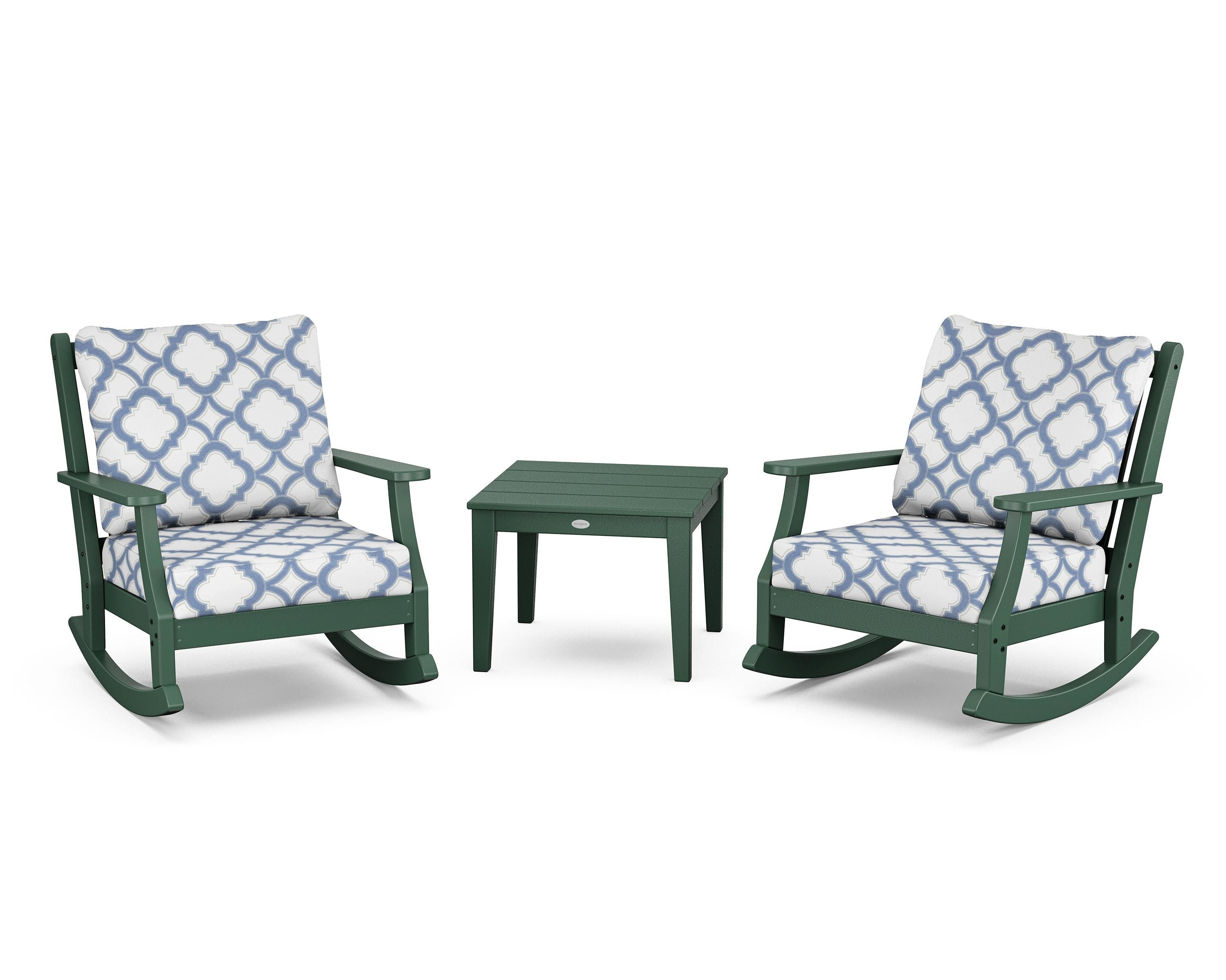 Country Living Wovendale 3-Piece Deep Seating Rocker Set in Green / Trellis Sky Blue