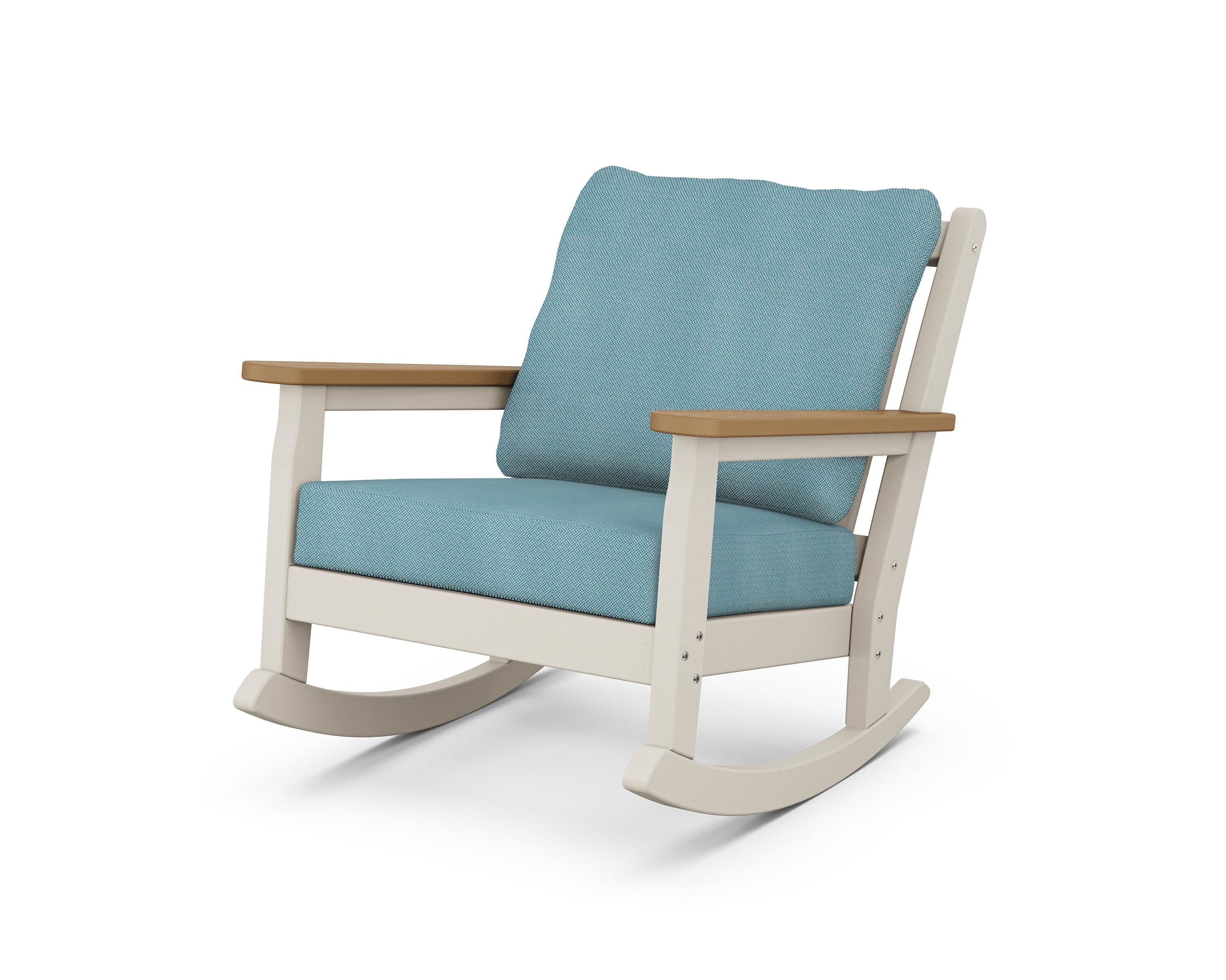 POLYWOOD® Chippendale Deep Seating Rocking Chair in Sand / Natural / Lattice Sky Blue