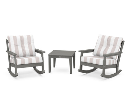 POLYWOOD® Vineyard 3-Piece Deep Seating Rocker Set in Slate Grey / Cabana Stripe Dune Burlap