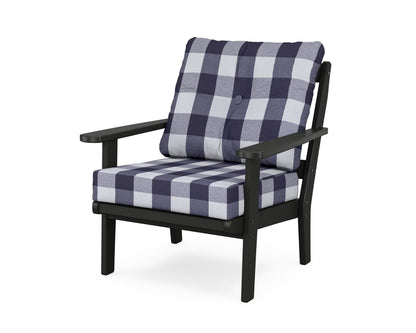 POLYWOOD® Mission Deep Seating Chair in Black / Buffalo Plaid Navy