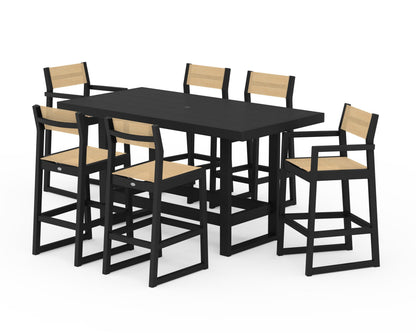 POLYWOOD® EDGE Sling 7-Piece Bar Table Set in Black / Dupioni Apricot Sling