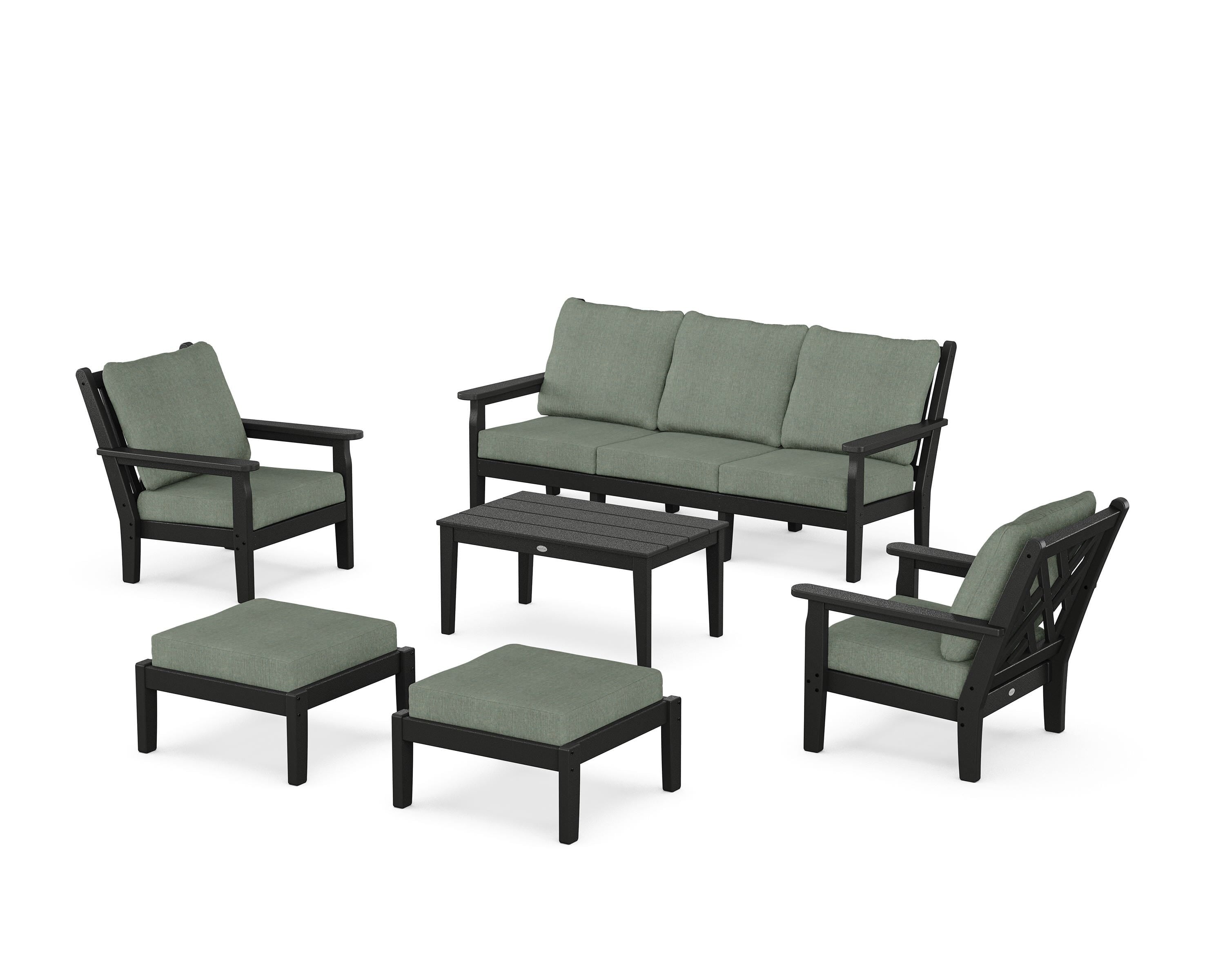 POLYWOOD® Chippendale 6-Piece Lounge Sofa Set in Black / Cast Sage