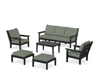 POLYWOOD® Chippendale 6-Piece Lounge Sofa Set in Black / Cast Sage