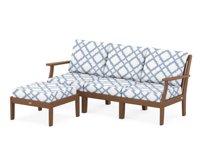 POLYWOOD® Braxton Modular 4-Piece Deep Seating Set with Ottoman in Teak / Trellis Sky Blue