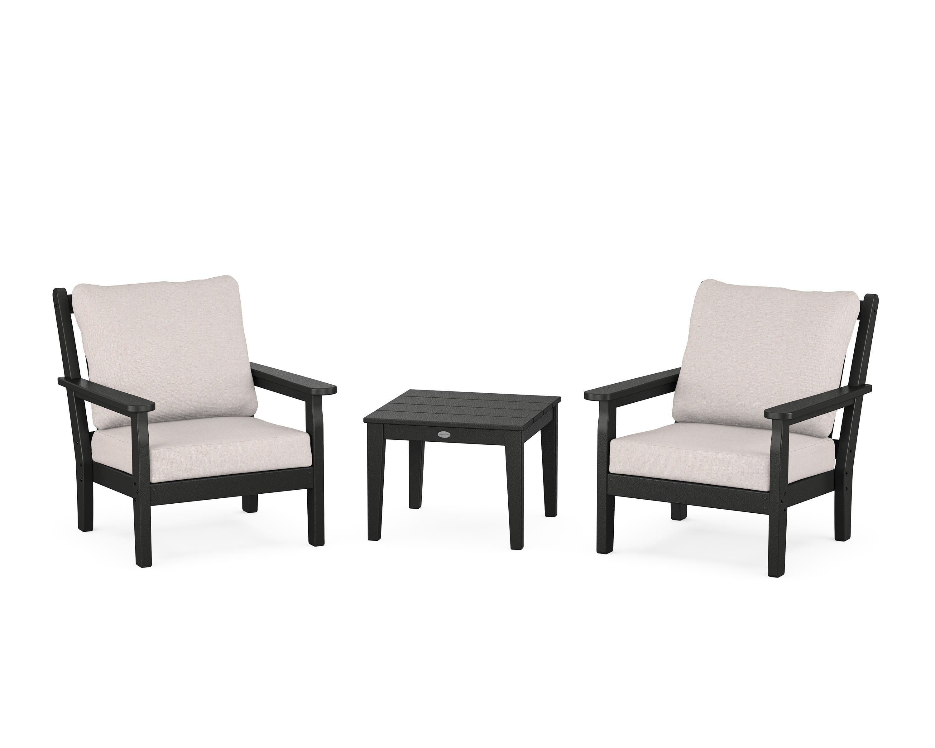POLYWOOD® Chippendale 3-Piece Deep Seating Set in Black / Dune Burlap
