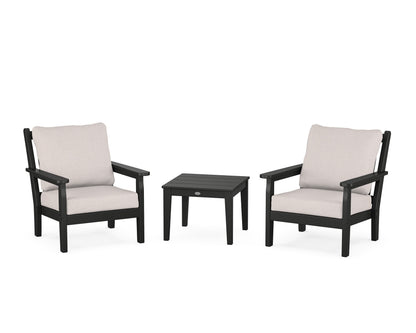 POLYWOOD® Chippendale 3-Piece Deep Seating Set in Black / Dune Burlap