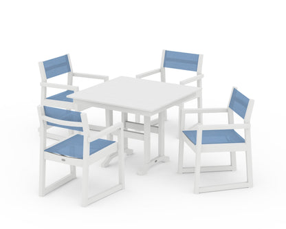 POLYWOOD® EDGE Sling Arm Chair 5-Piece Farmhouse Dining Set in White / Poolside Sling
