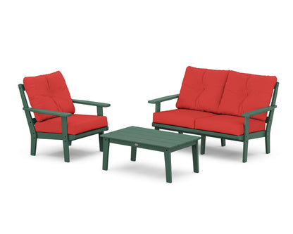 POLYWOOD® Prairie 3-Piece Deep Seating Set with Loveseat in Green / Crimson Linen