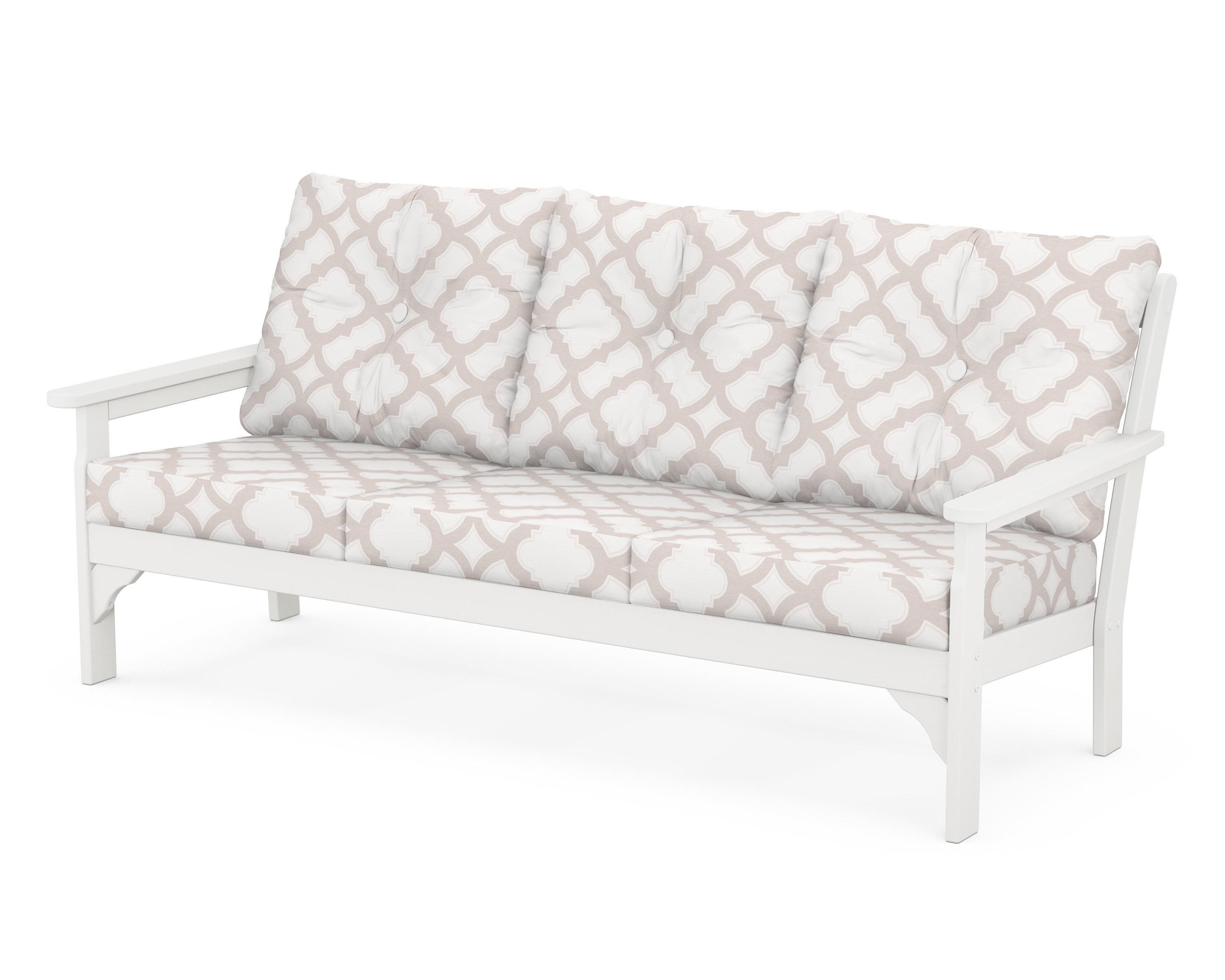 POLYWOOD® Vineyard Deep Seating Sofa in White / Trellis Dune Burlap