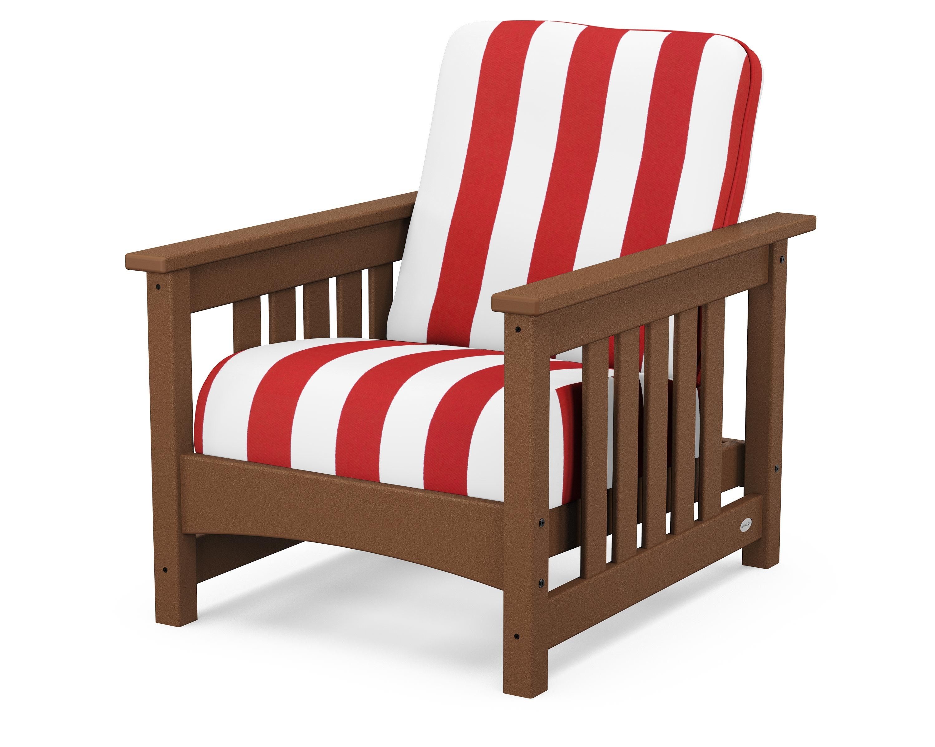 POLYWOOD® Club Mission Chair in Teak / Cabana Stripe Crimson
