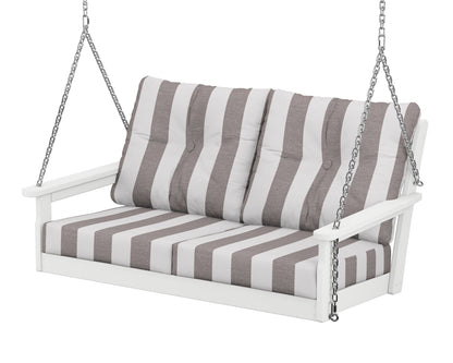 POLYWOOD® Vineyard Deep Seating Swing in White / Cabana Stripe Grey Mist
