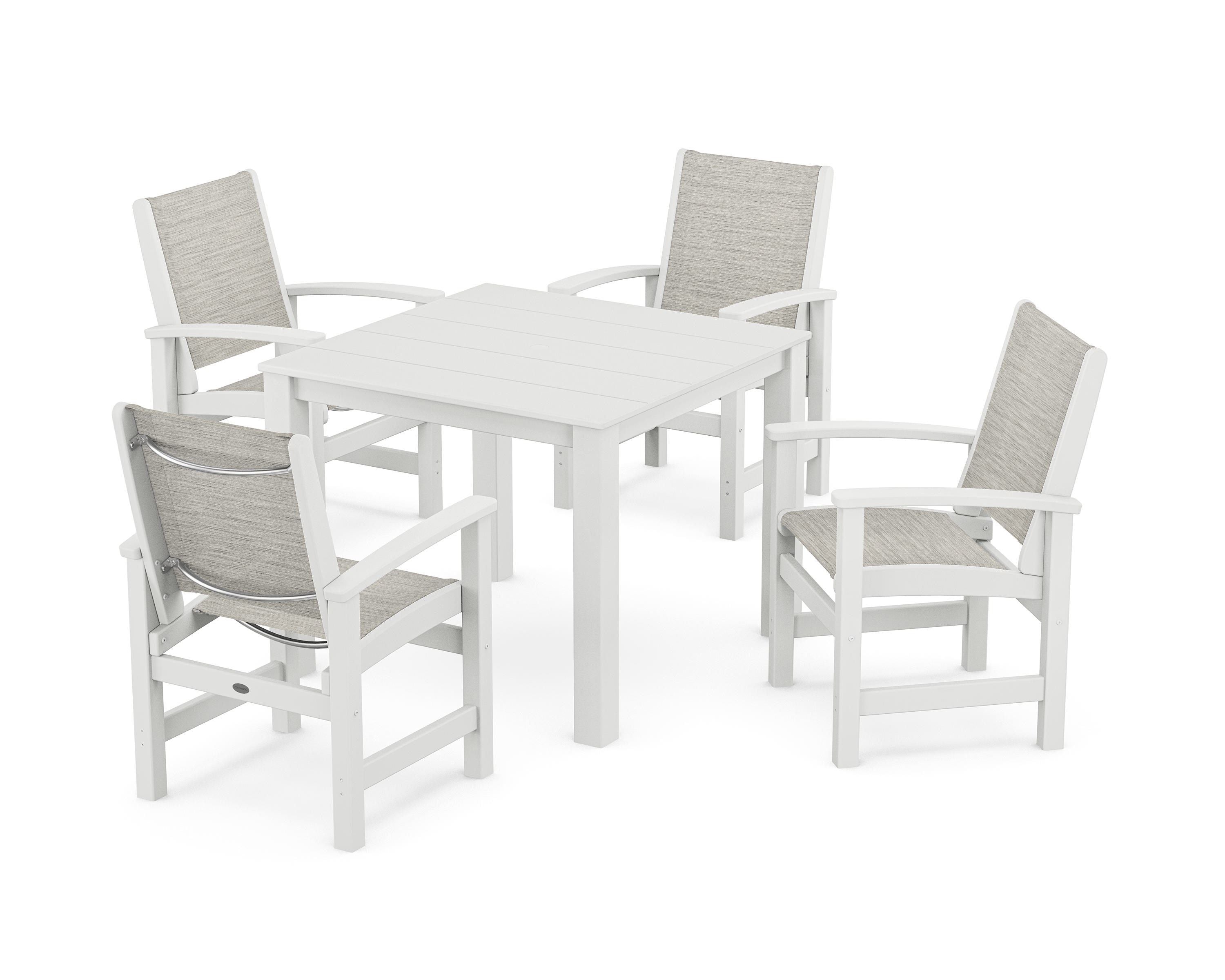 POLYWOOD® Coastal 5-Piece Parsons Dining Set in White / Birch Sling