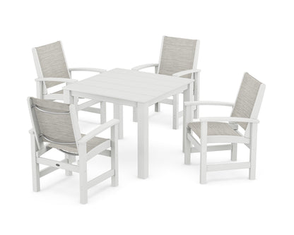POLYWOOD® Coastal 5-Piece Parsons Dining Set in White / Birch Sling