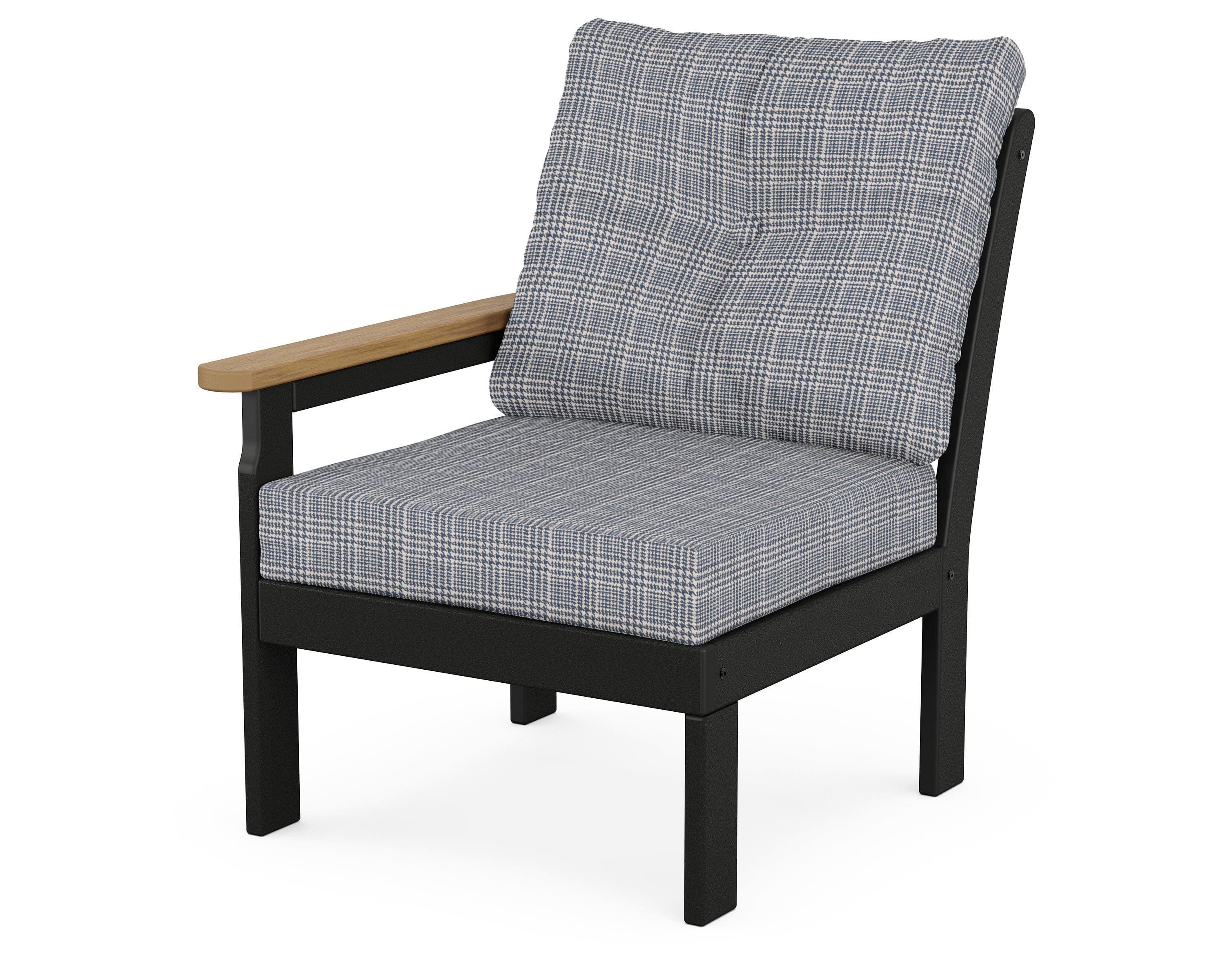 POLYWOOD® Vineyard Modular Left Arm Chair in Black / Natural / Houndstooth Sky Blue