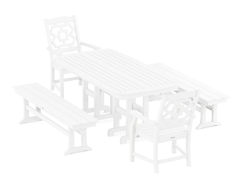 Chinoiserie 5-Piece Dining Set with Benches