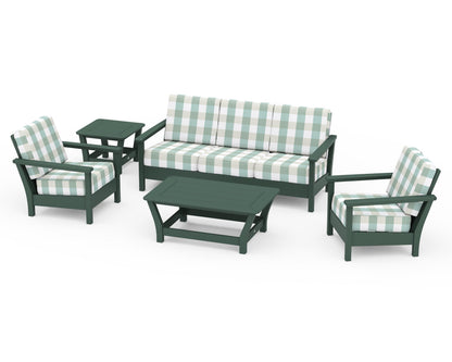 POLYWOOD® Harbour 5-Piece Deep Seating Set in Green / Buffalo Plaid Glacier Spa