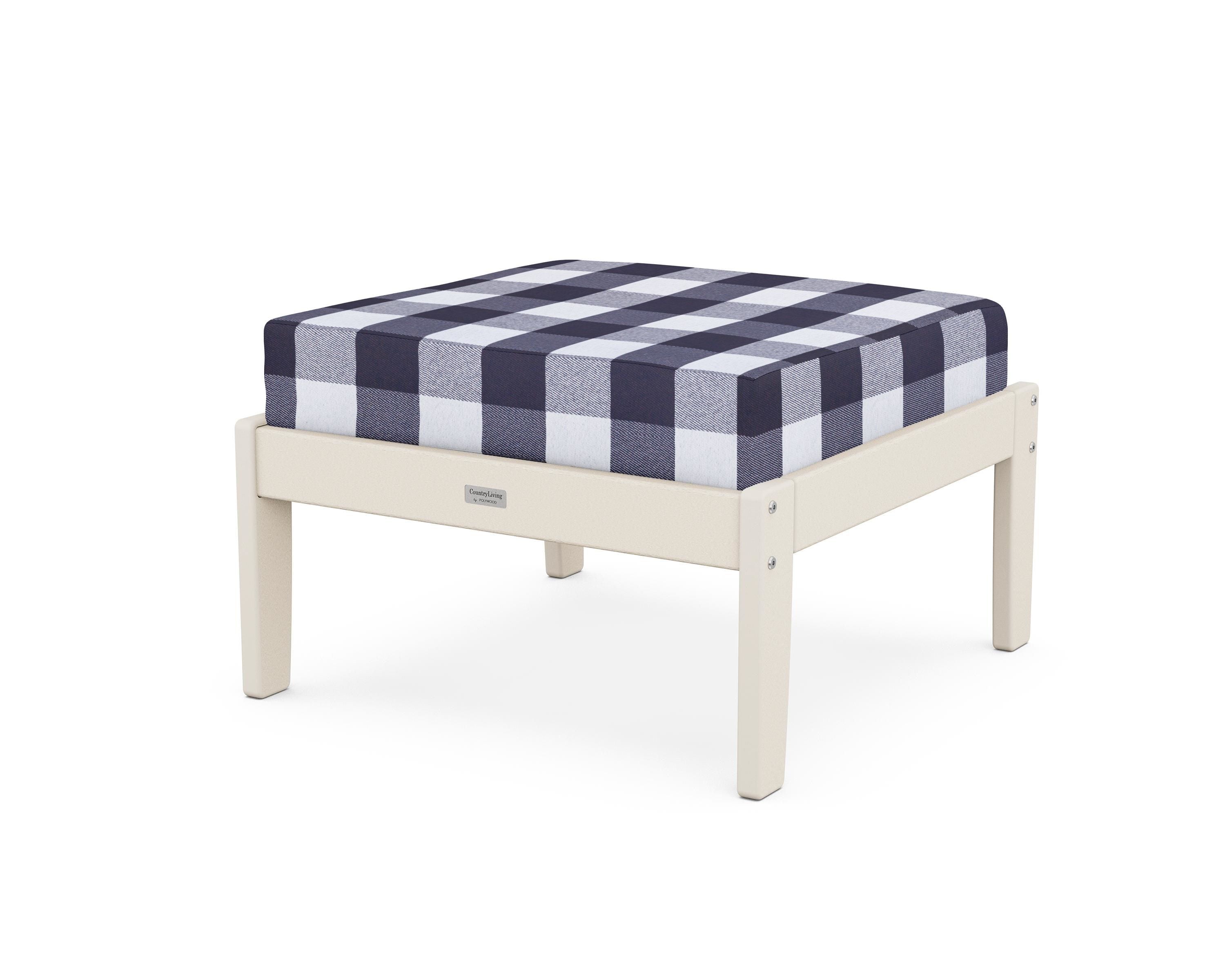 Country Living Cottage Deep Seating Ottoman in Sand / Buffalo Plaid Navy