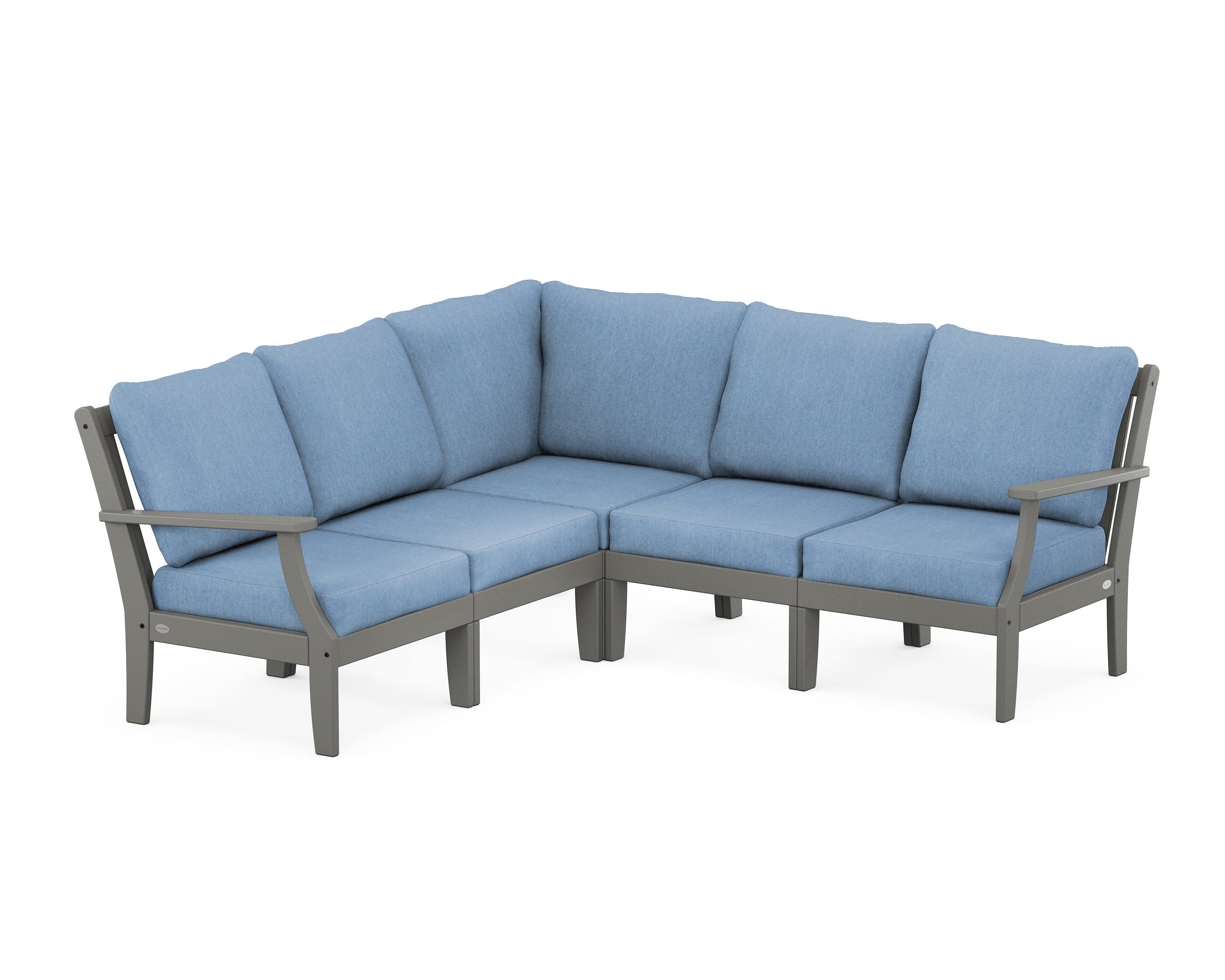 POLYWOOD® Braxton Modular 5-Piece Deep Seating Set in Slate Grey / Sky Blue