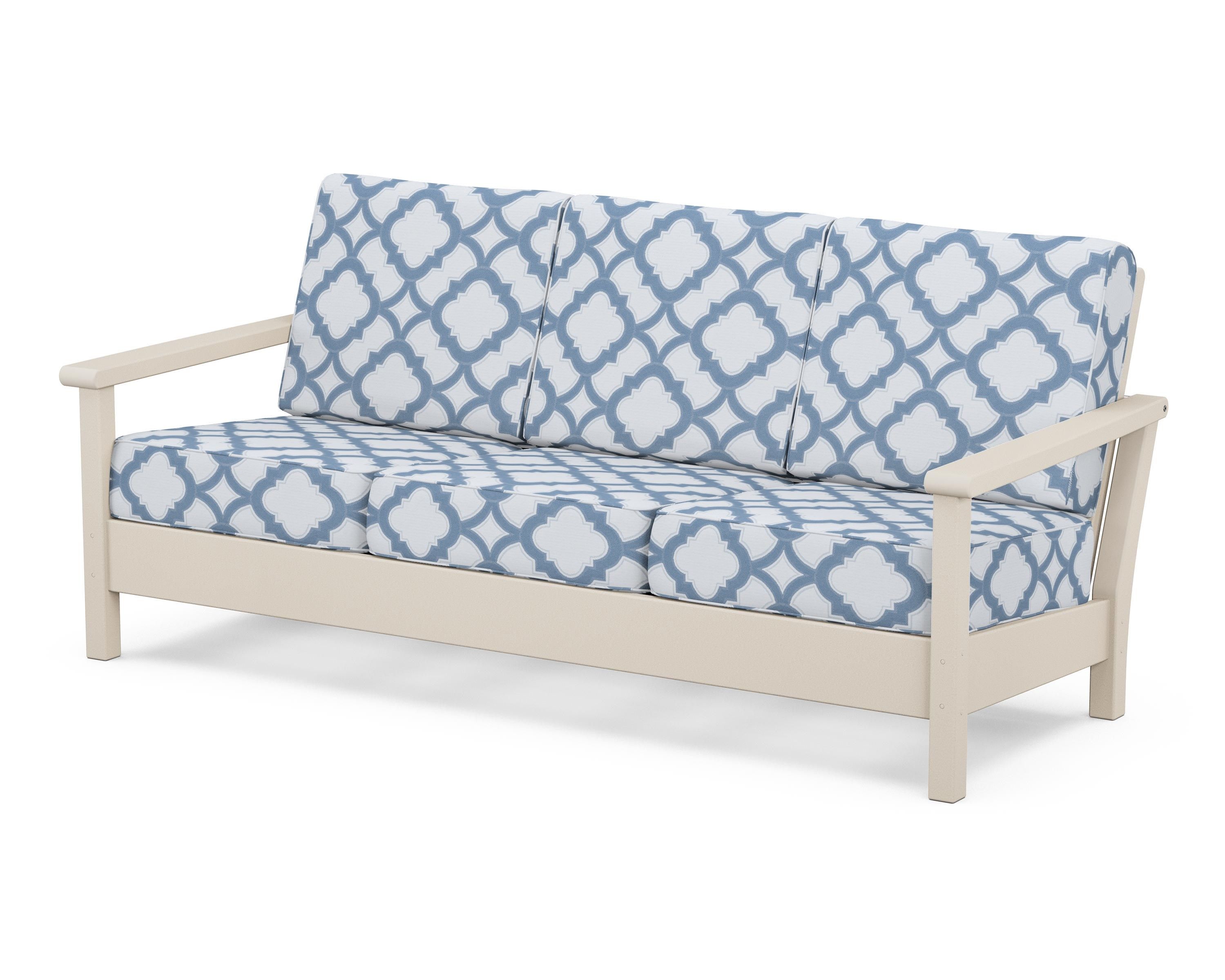 POLYWOOD® Harbour Deep Seating Sofa in Sand / Trellis Sky Blue
