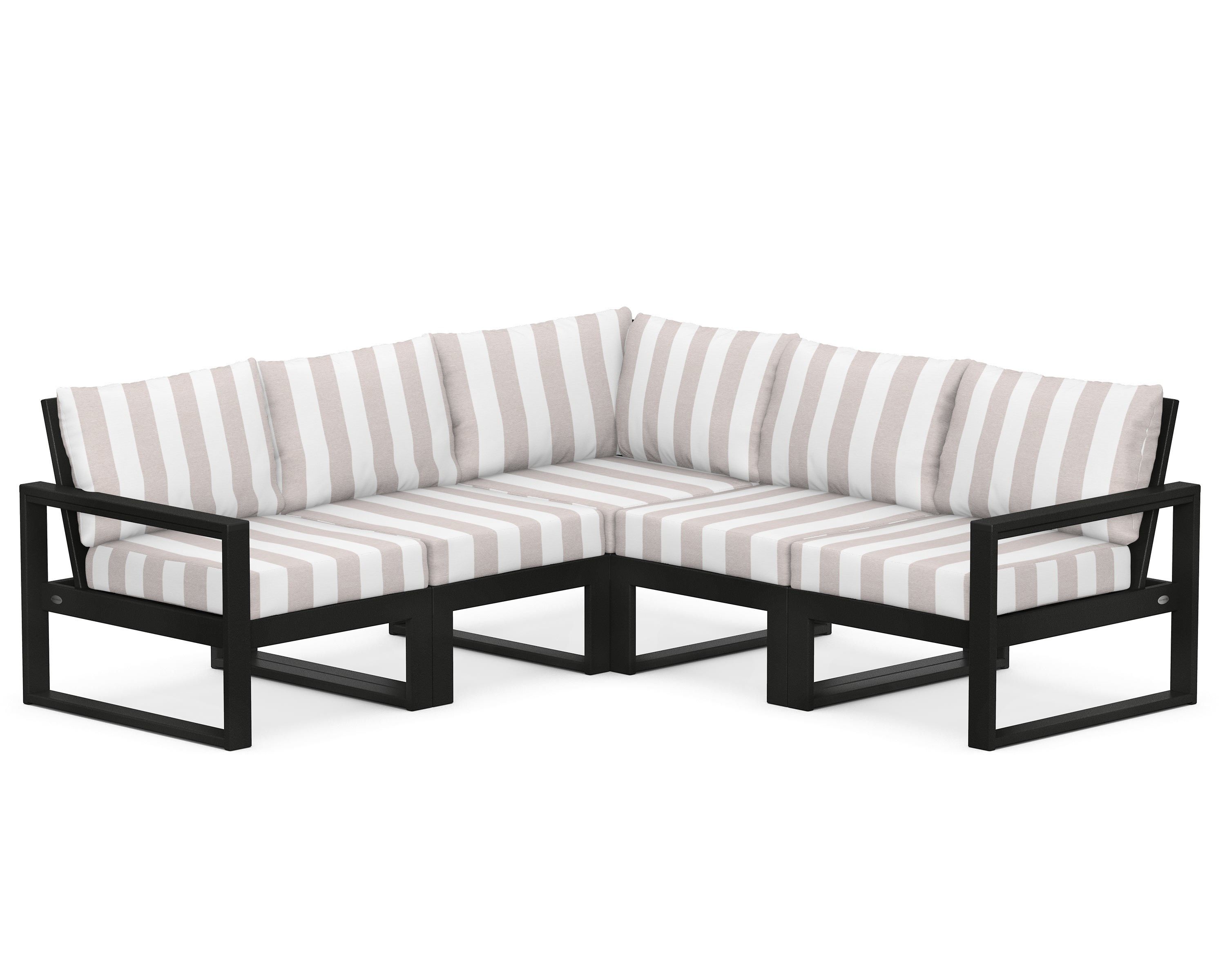 POLYWOOD® EDGE 5-Piece Modular Deep Seating Set in Black / Cabana Stripe Dune Burlap