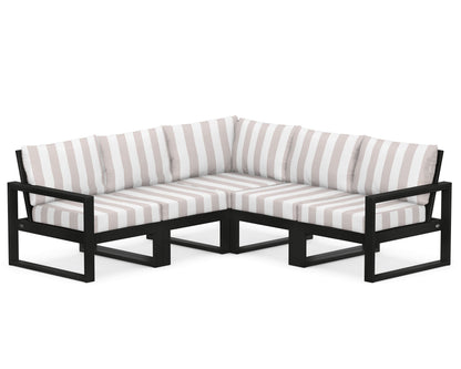 POLYWOOD® EDGE 5-Piece Modular Deep Seating Set in Black / Cabana Stripe Dune Burlap