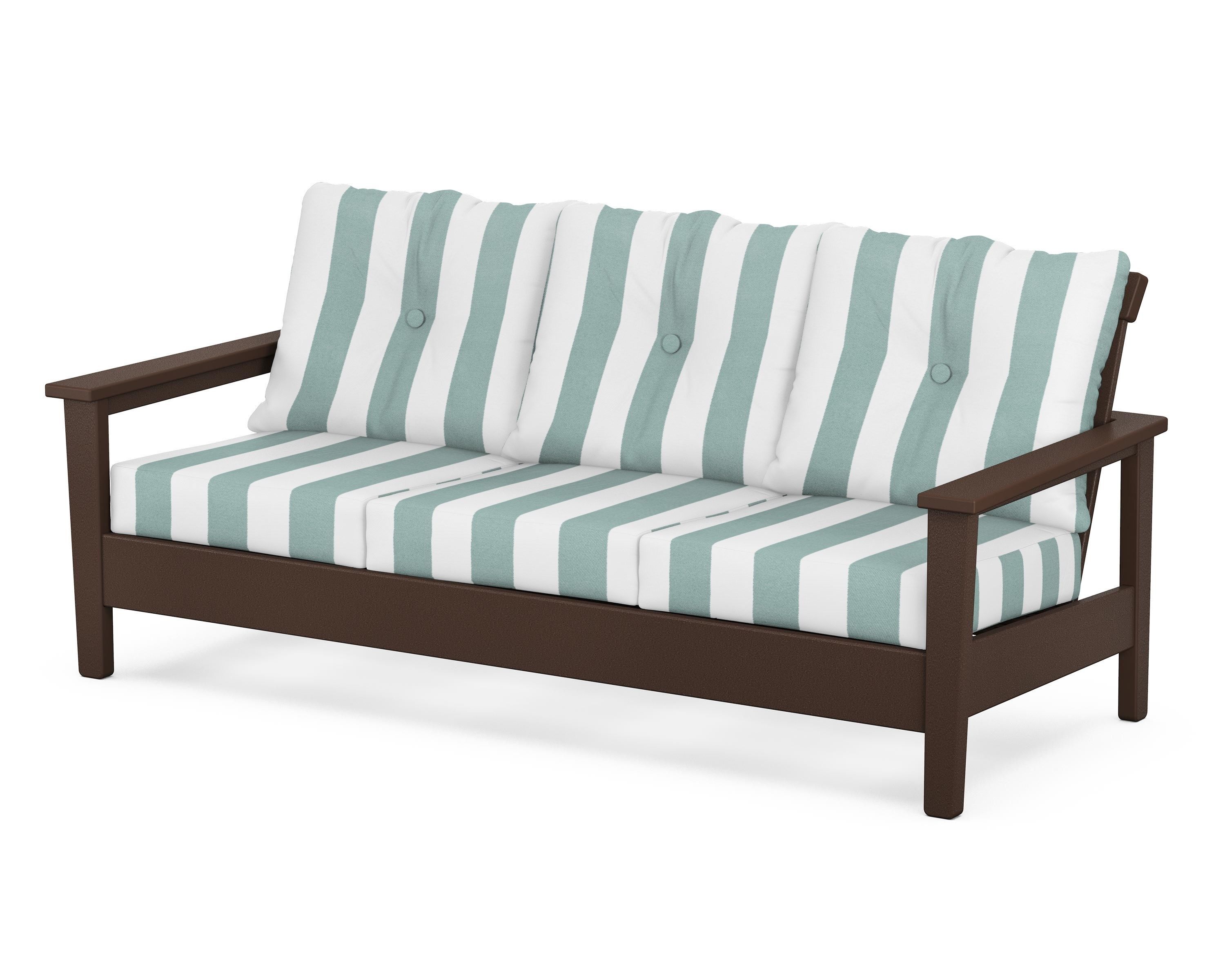 POLYWOOD® Prescott Deep Seating Sofa in Mahogany / Cabana Stripe Glacier Spa