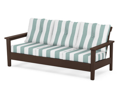 POLYWOOD® Prescott Deep Seating Sofa in Mahogany / Cabana Stripe Glacier Spa