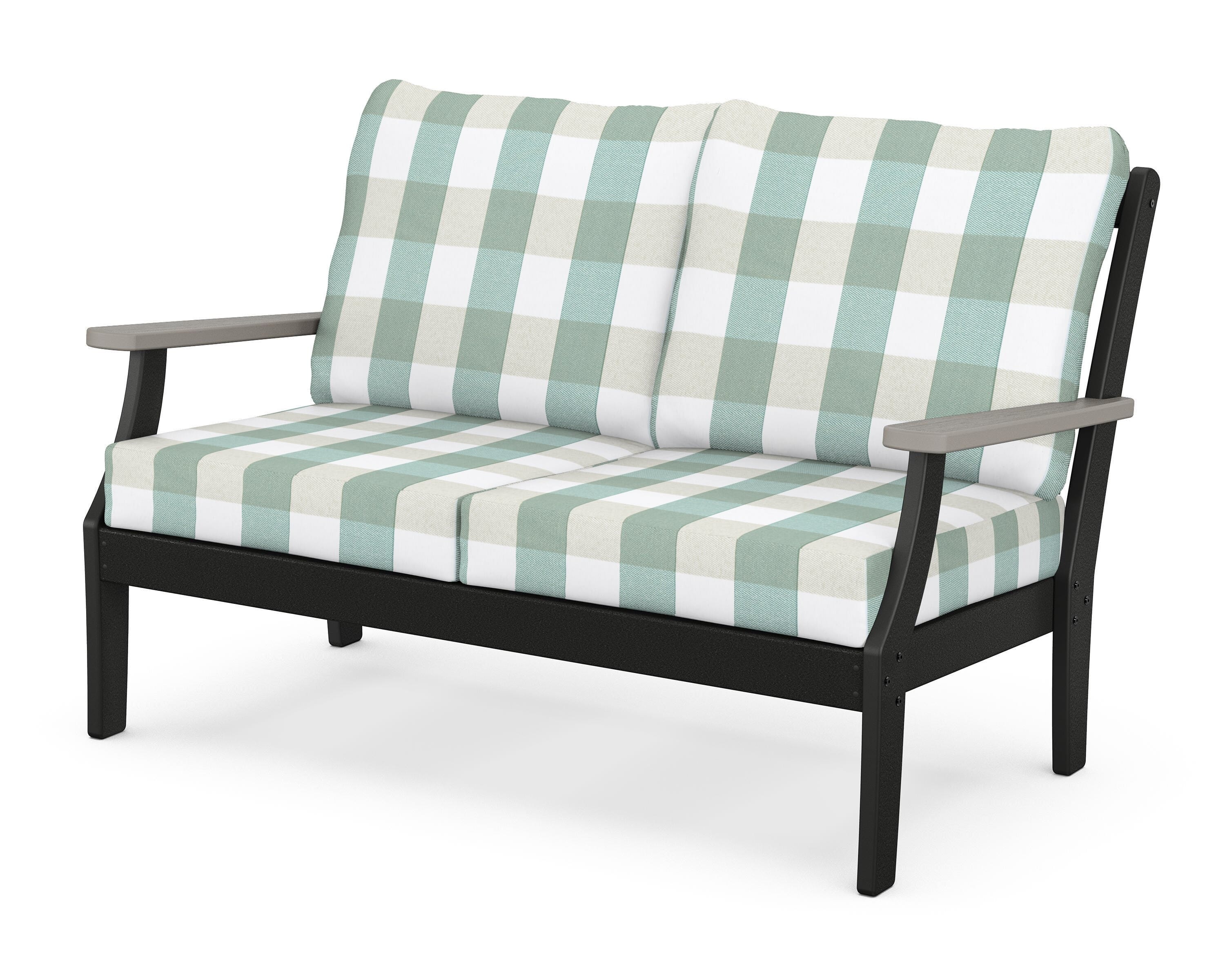 POLYWOOD® Braxton Deep Seating Loveseat in Black / Driftwood / Buffalo Plaid Glacier Spa