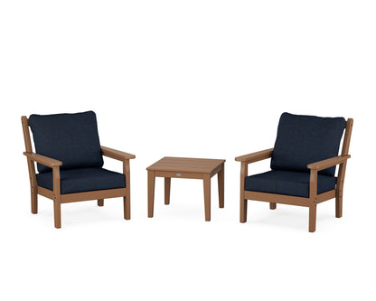 POLYWOOD® Chippendale 3-Piece Deep Seating Set in Teak / Marine Indigo