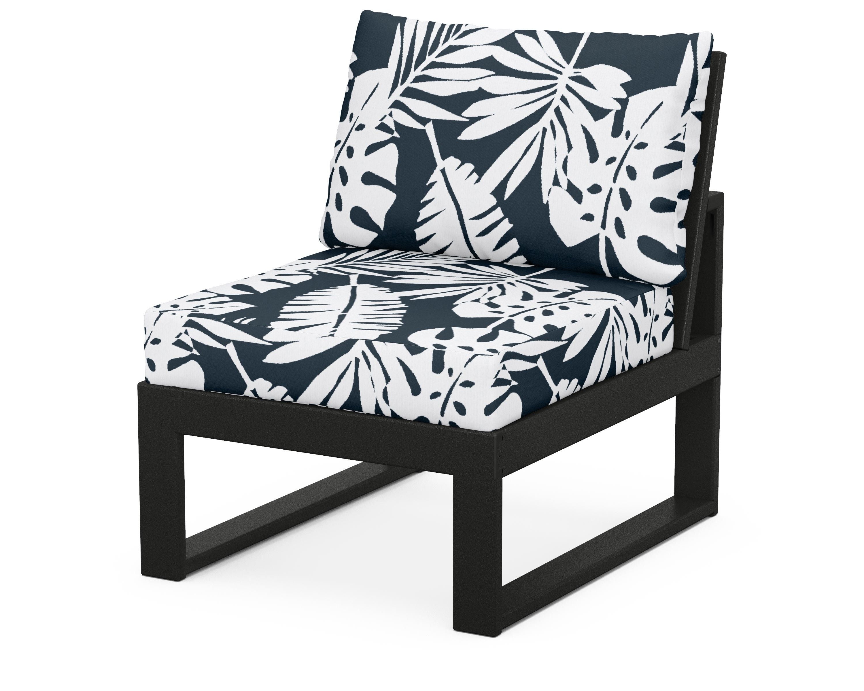 Unbranded Modular Armless Chair in Black / Leaf Marine Indigo