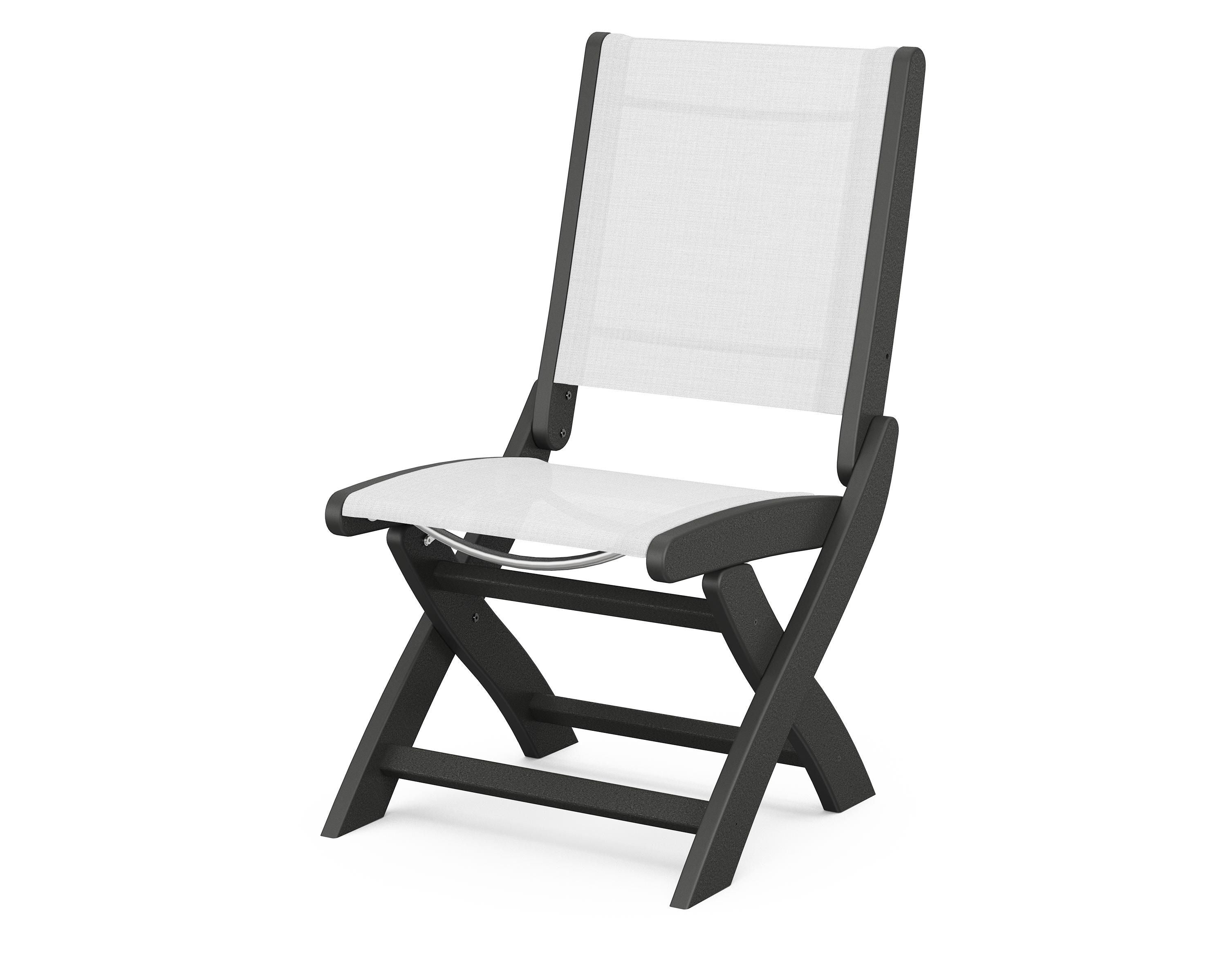 POLYWOOD® Coastal Folding Side Chair in Black / White Sling